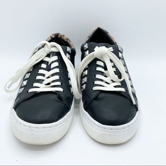Steve Madden Sienna Black Lace Up Sneakers with Snakeskin and Stud Detailing - Picture 5 of 14